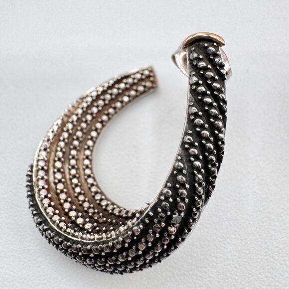 Tested Silver Twisted Hoop Earrings Faux Marcasite Milgrain Cobbled 9.23 Grams - Picture 7 of 16